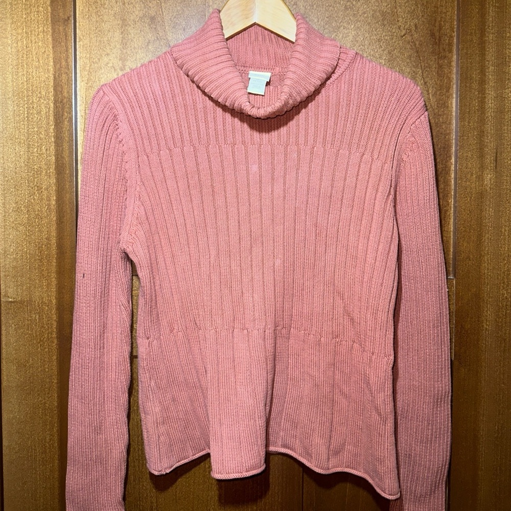 J Jill Womens Petite Medium Pink Ribbed Turtleneck Sweater Knit Pullover